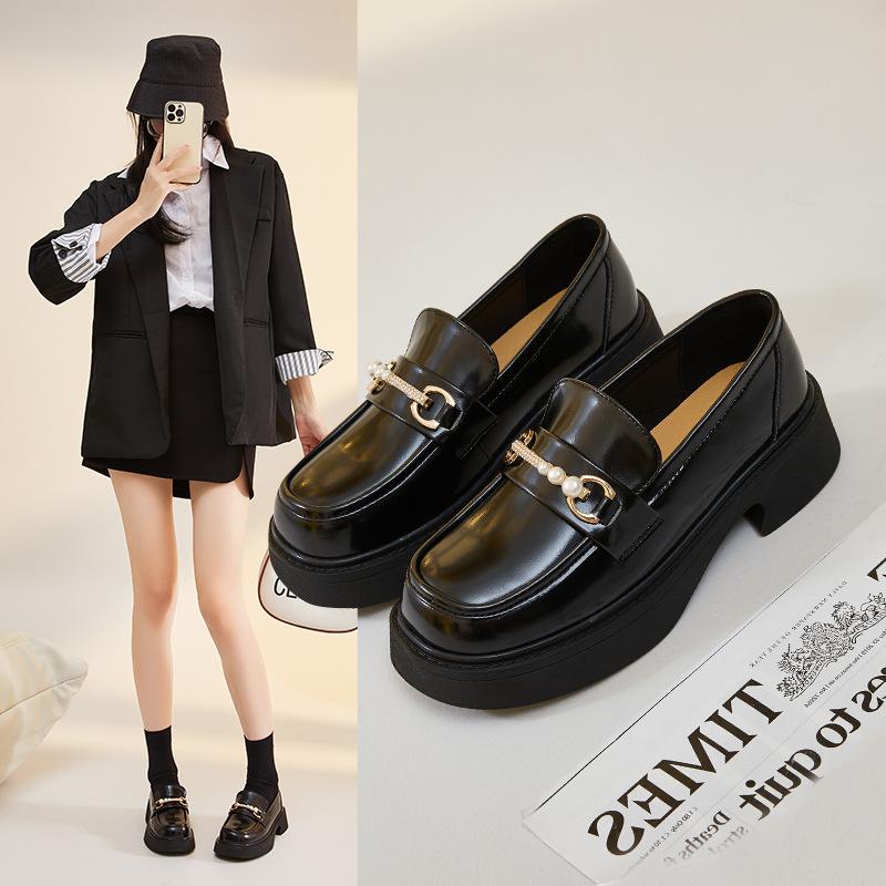 Leather Small Leather Shoes Women's 2025 New Black Mary Jane Single Shoes Platform British Style JK Loafers Women's Flat Bottom