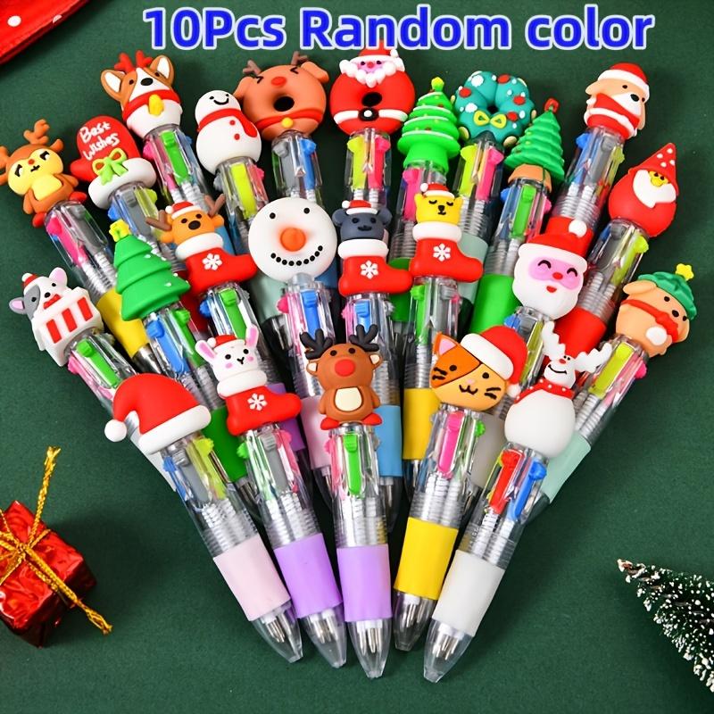 

10 шт. Праздничные рождественские шариковые ручки в ассортименте с мультяшными дизайнами, выдвижные, с 4-цветными чернилами, праздничные аксессуары для ручек, ручки для письма 10Pcs