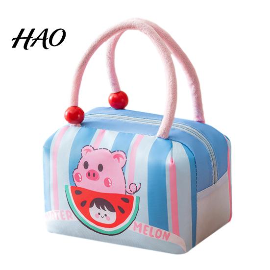Kawaii Cherry Pattern Lunch Bag Insulated with Reinforced Handle, Cartoon Print, Portable for School Girls Large Capacity Food Storage Organizer