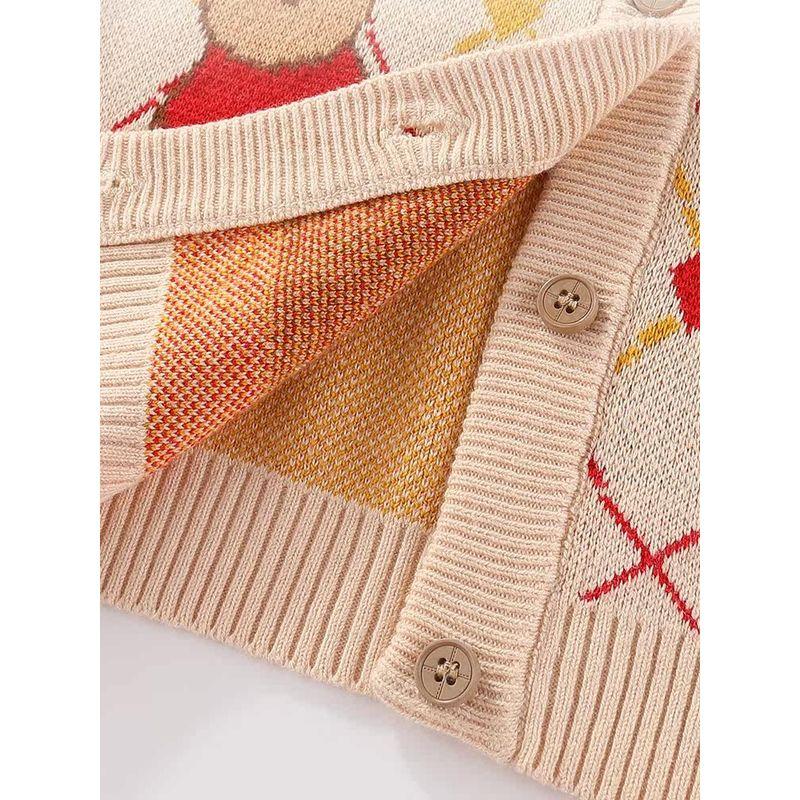 Autumn and Winter Kidsren's Bear Jacquard Cardigan Knitwear for Boys and Girls Plaid Knitwear Baby Round Neck Knitwear Jacket