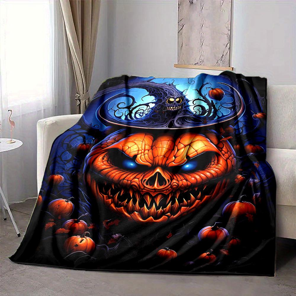 

1pc Halloween Pumpkin Head Blanket, Lightweight Flannel Throw Blanket for Sofa, Bed, Travel, Camping, Living Room, Office, Couch, Chair, and Bed 80cmx120cm