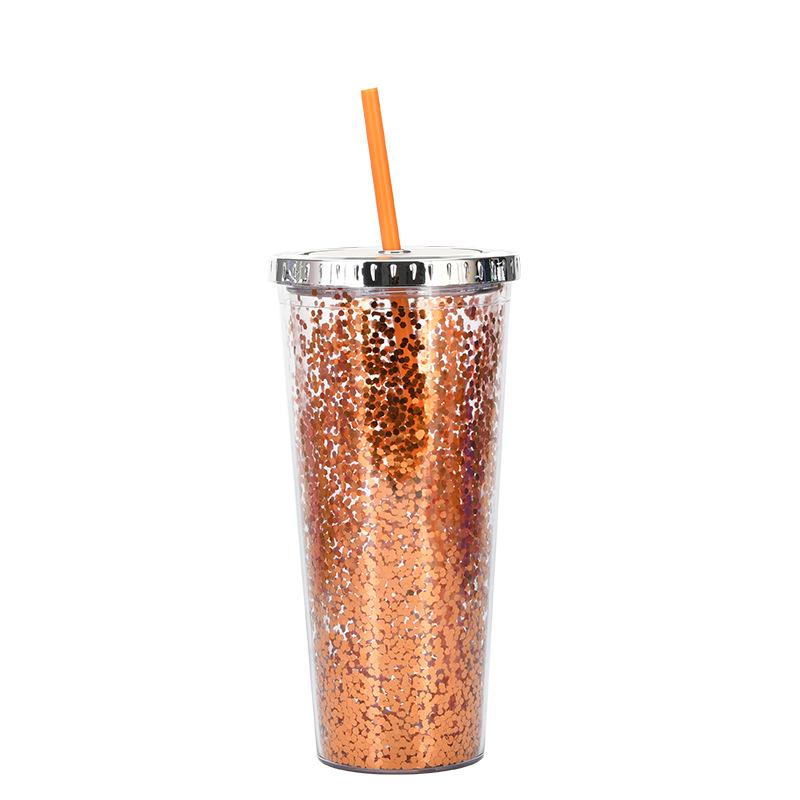 Taza de Plástico de Doble Capa de 24 oz con Purpurina Botella de Agua Portátil con Pajita Vasos Reutilizables de Plástico con Tapas Taza para Bebidas de Fiesta