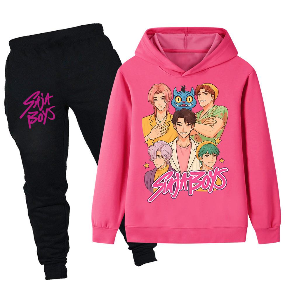 PB1219 Kinder Jungen Mädchen Kpop Mira Zoey Rumi Sajaboys Print Langarm Kapuzenpullover Hose Hosen Kleidung Sets
