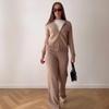 2025 Autumn Women's Ribbed Round Neck Zip-Up Knit Jacket & Wide Leg Pants Set