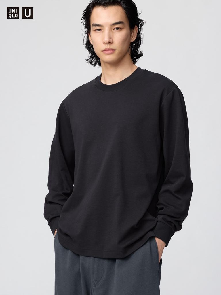 UNIQLO 486102 AIRism Cotton Crew Neck Long Sleeve T-Shirt GREEN WHITE DARK GRAY BLACK PINK BLUE PURPLE Men Japan