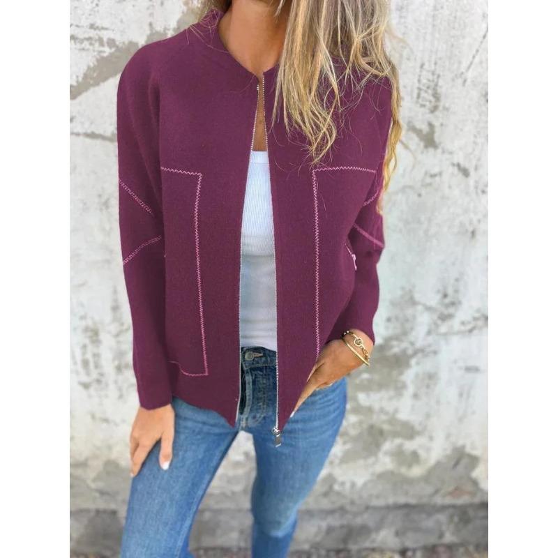 Autumn and Winter Women's Casual Zip Solid Colour Jacket Casual Fashion Solid Color Pocket Cardigan Jacket Women's