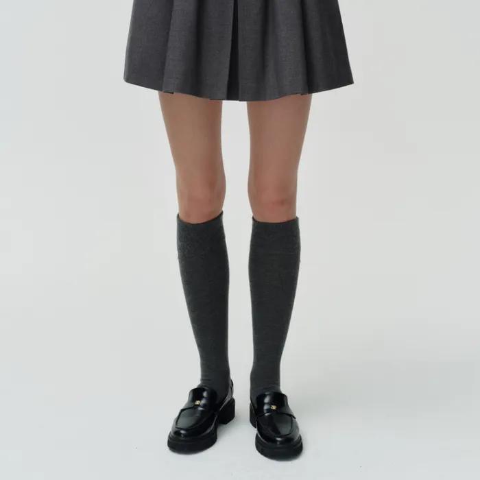 Heart Charm Wool Knee Socks - Charcoal