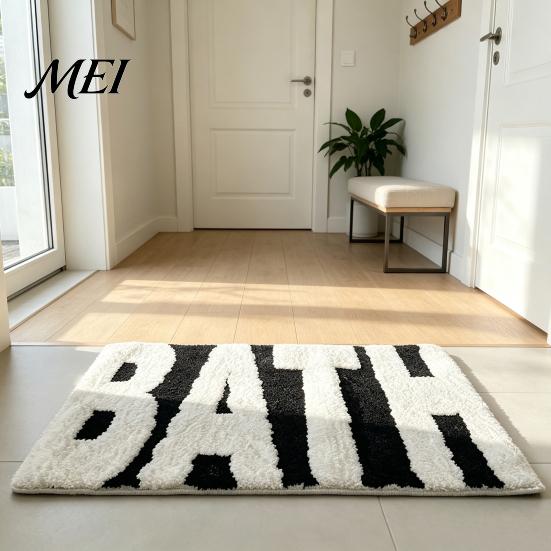 Dekorative Schlafzimmer-Fußmatte Moderne Badezimmer-Matte, Saugfähiger Rutschfester Badezimmerteppich, Lustige Englische Buchstaben, Weicher Plüschteppich Maschinenwaschbar Gemütlich