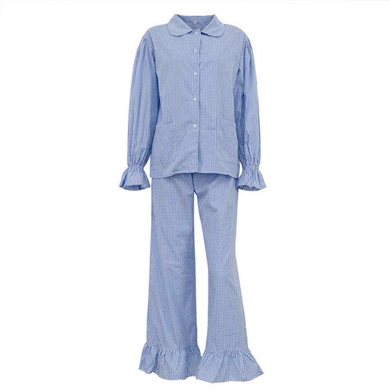 Shirt Lotus Leaf Side Length Pants Two Piece Set Spring Women Long Sleeves Lapel Blouse+High Waist Loose Trousers Female Outfit