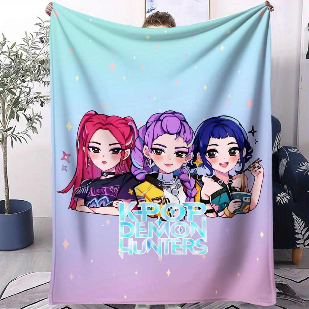 K-Pop Demon Hunters Huntrix Blankets Soft Fluffy Cartoon Blanket Air Conditioning Sofa Nap Blanket Adults and Kids Holiday Gifts