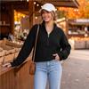 Women's Oversized Knit Pullover Sweater with Zipper, Versatile Casual Top for Fall and Winter