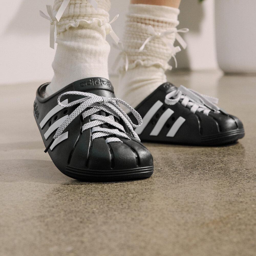 Adidas Adilette Clog Black White Laces 43
