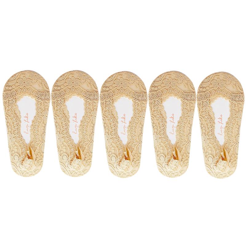 5 Pairs/Lot Socks Women's Ankle Short  No-Show Invisible Foot Summer Thin Cotton Set White Low Cut Boat Lace Silicone Non-Slip