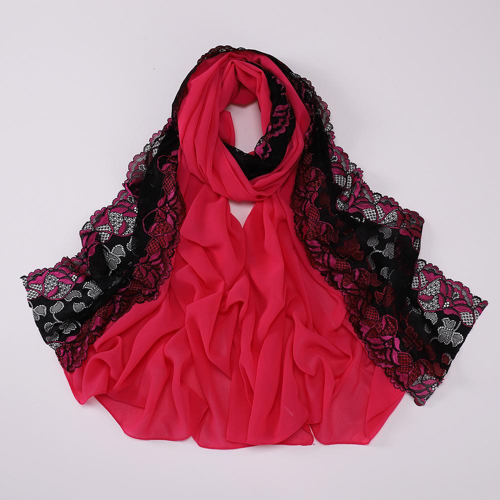 Muslim Embroidered Lace Hijab Heavy Chiffon Scarf Plain Shawl Soft Turban Head Wraps Headband Foulard Tudung Bawal