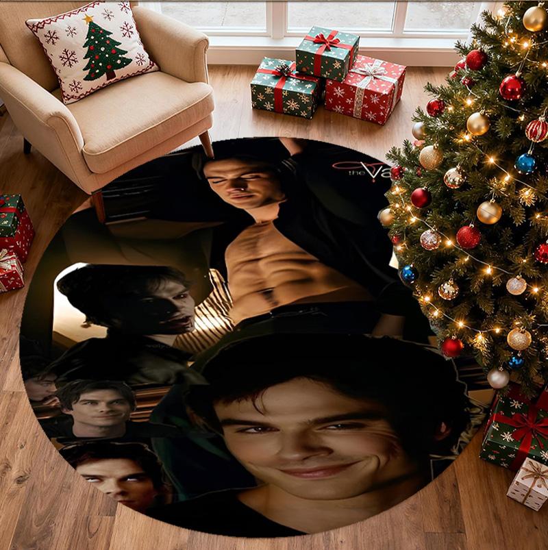 Damon Salvatore Pattern Round Rug, Indoor/Outdoor Mat, for Picnic, Gameroom, Bedroom, Office, Living Room, Home Decor Carpet, Birthday Gift