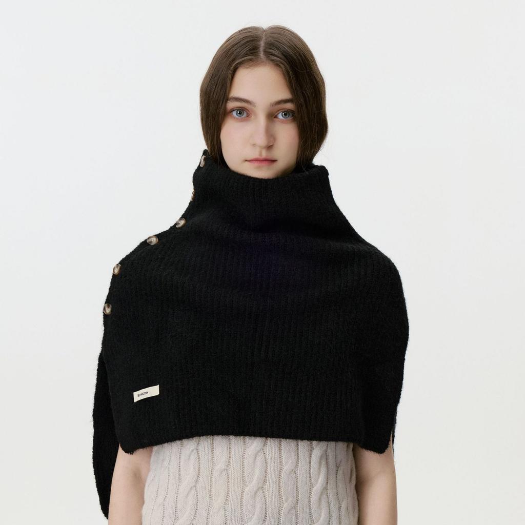 Women's Solid Color Knit Button Shawl Soft Warm Cape Coat with Slit Design Versatile Scarf for Fall Winter