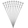 Stainless Steel Flat BBQ Skewers: Lamb Kebab Roasting Forks, Outdoor Grilling Needles, Thick 9-Figure Twisted Design.