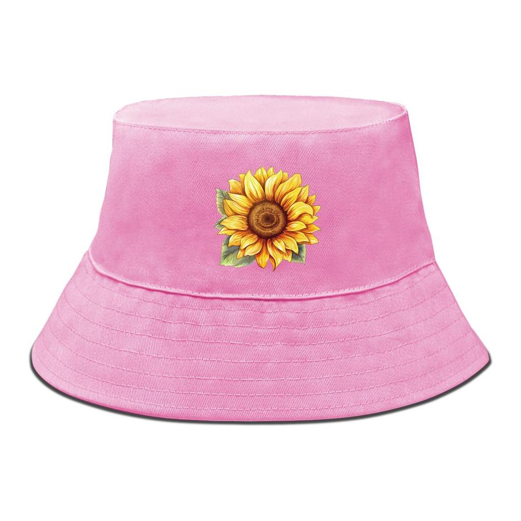 Sunflower Print Bucket Hat , Flower Fisherman Hat Trendy Simple Sun Protection Fishing Cap