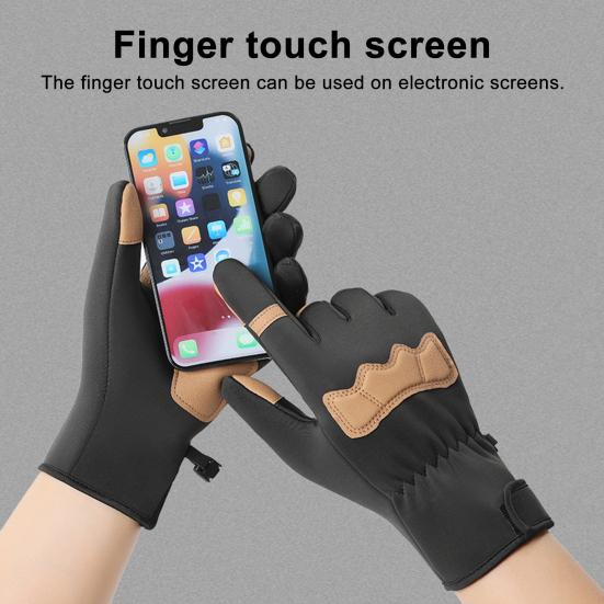 1 Pair Winter Gloves Patchwork Color Touch Screen Design Non-Slip Imitation Leather Palm Riding Gloves
