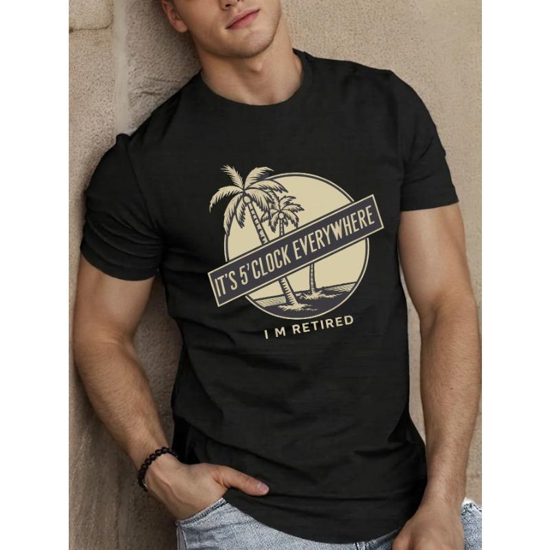 

European sizes Retired Life: 5 O Clock Everywhere Men s T-Shirt - Casual Short Sleeve, Breathable, Summer Top with Geometric Design S чёрный