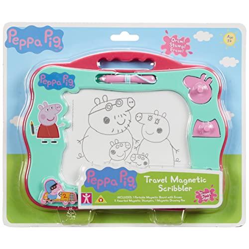 Peppa Pig Travel Magnetic Scribble Pad with Pen and 3 Stamps - Draw and Erase Without Smudges - Mint Green/Pink - 23.5 X 2.5 X 18cm