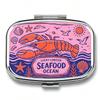Portable Metal Pill Container Adorable Sardine Print 2-Compartment Pocket Medication Holder for Travel Daily Use