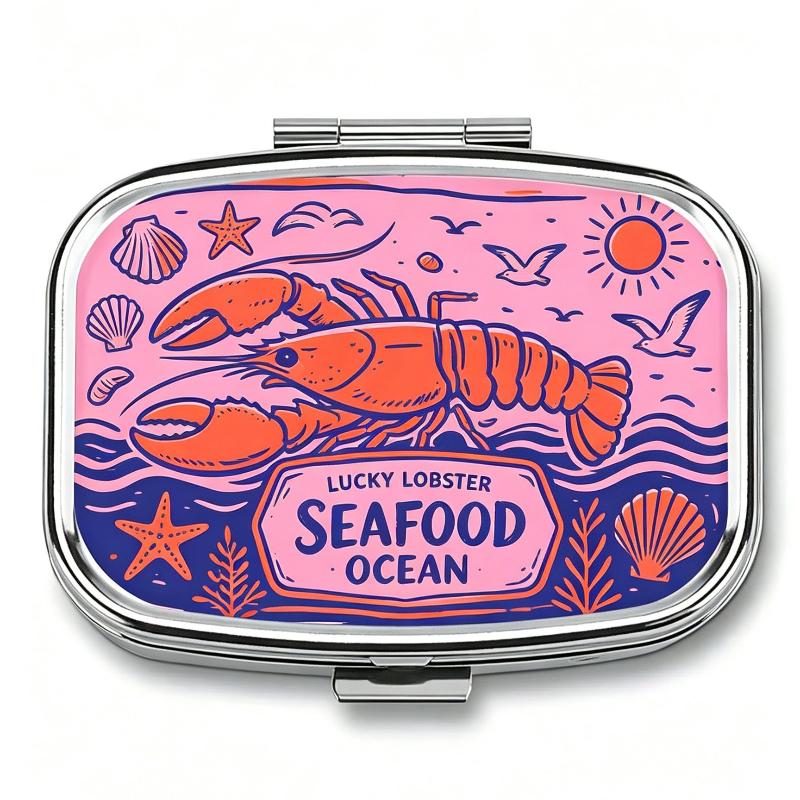 Portable Metal Pill Container Adorable Sardine Print 2-Compartment Pocket Medication Holder for Travel Daily Use