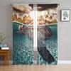 Blue Ocean Green Turtle Tulle Curtains For Living Room Bedroom Decoration Sheer Voile Window Curtains Party Drapes Panels