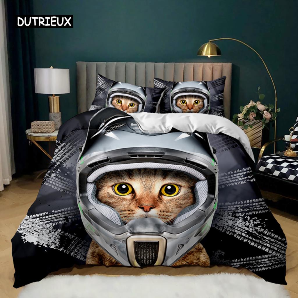 Cartoon Cat Duvet Cover Set Cute Cat Head Room Decor Bedding Set Colorful Pet Twin Double Queen King Size Polyester Qulit Cover