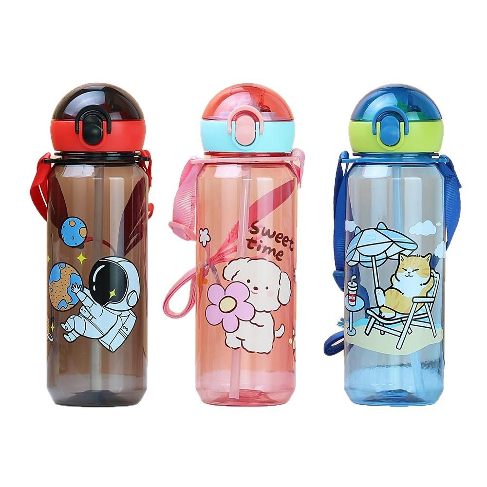 Water bottle elastic cover plastic water cup cute cartoon food grade children's straw cup kindergarten strap kettle portable water bottle