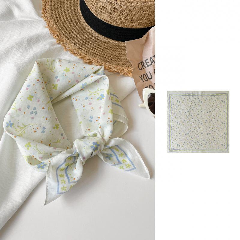 Atmosphere Cotton Silk Scarf Small Floral Square Scarf Headscarf High Sense Versatile Cotton And Linen Printed Square Scarf Silk Scarf Women