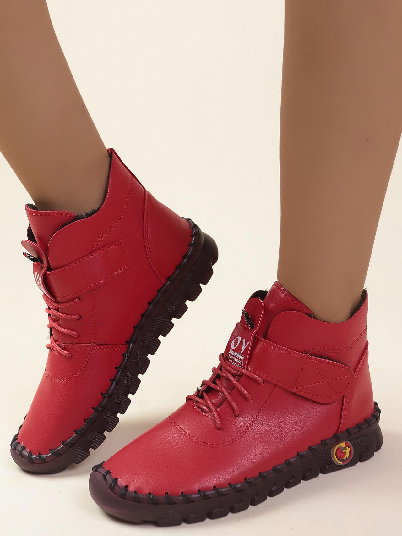 Женские зимние ботильоны с плюшевой подкладкой - На шнуровке с круглым носком на липучке больших размеров 41 1980₽