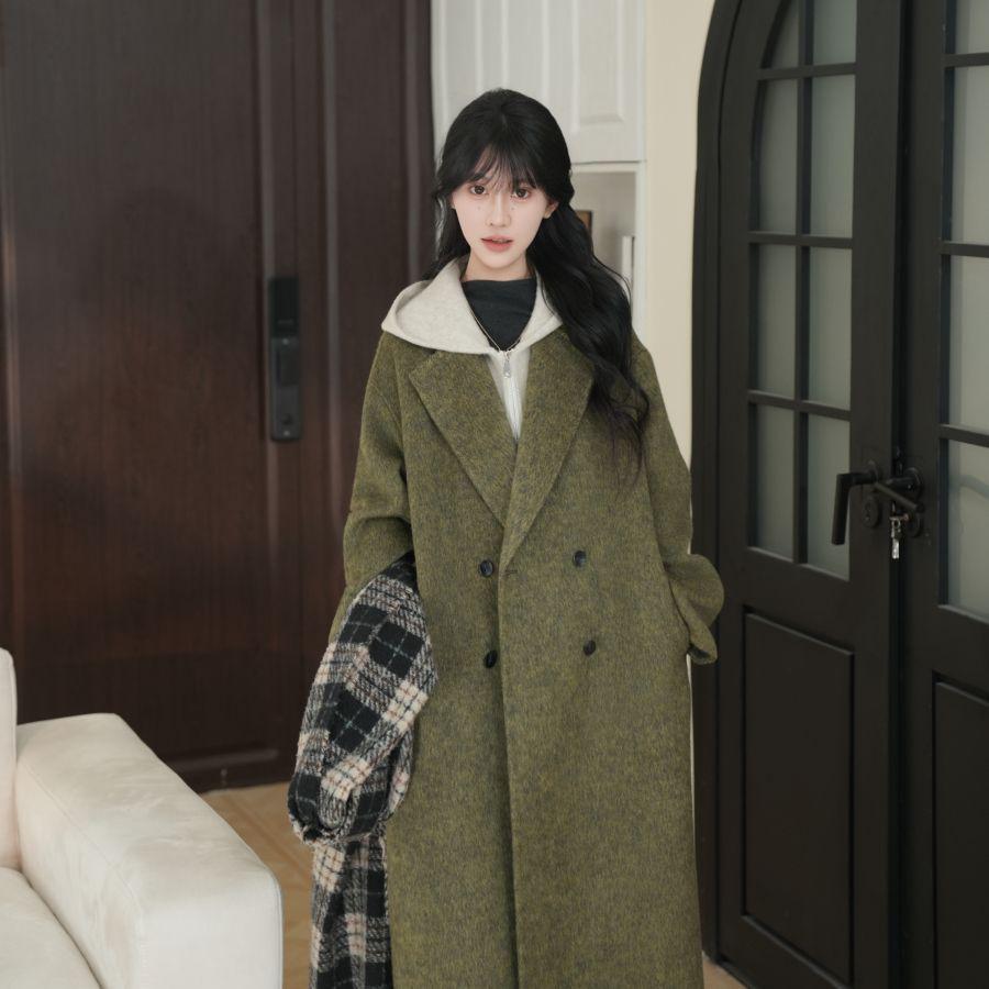 

Двустороннее шерстяное пальто в корейском стиле: Элегантная, Универсальная, Свободного кроя, Длинная женская верхняя одежда для осени и зимы M for 168-178cm, 120-160kg