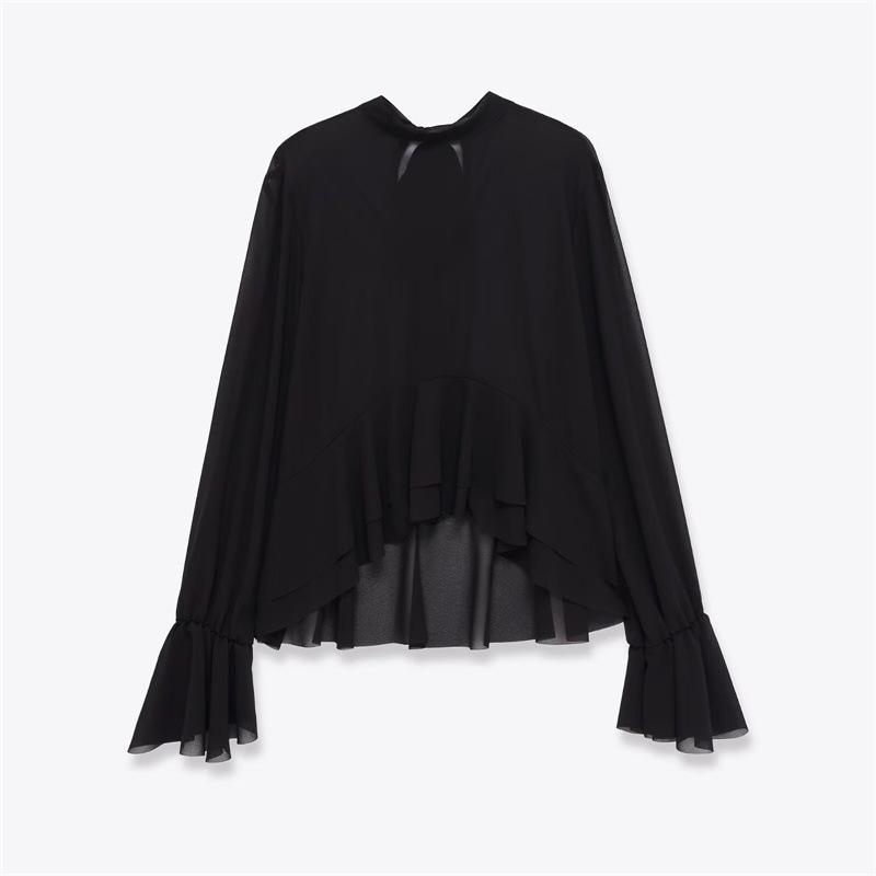 

2025 Autumn Elegant Round Neck Flare Sleeve Layered Top Extra Small чорний