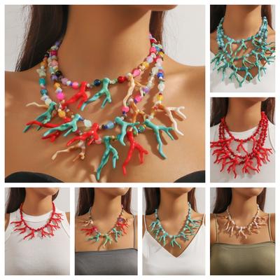 Exaggerated Coralal Pendant Necklace Multi-layer Ocean Style Beach Choker  Vacation
