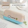 Large Capacity Color-Blocked Kitten & Clover Embroidery Pencil Case