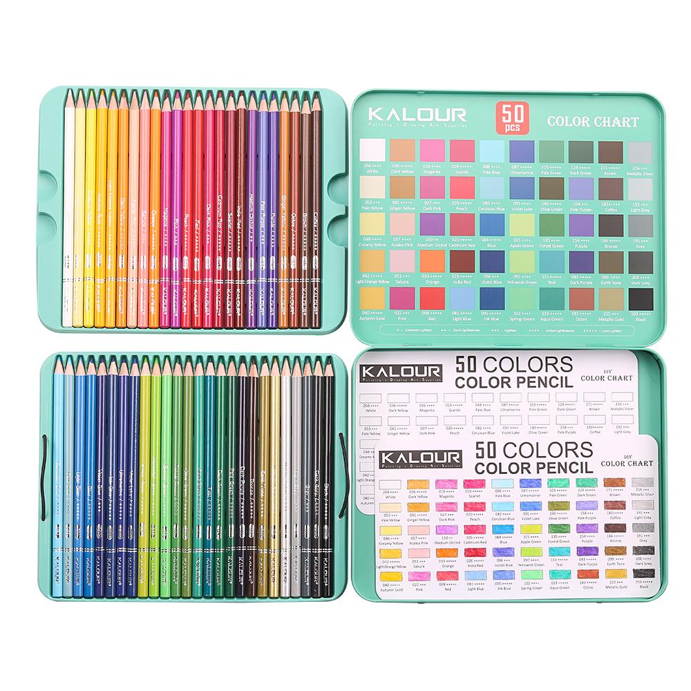 Hot Sale High Grade Cheap Price Soft Core Oil Based 50colors Colored Pencils Drawing Kit in Tin Box for Artist and Student