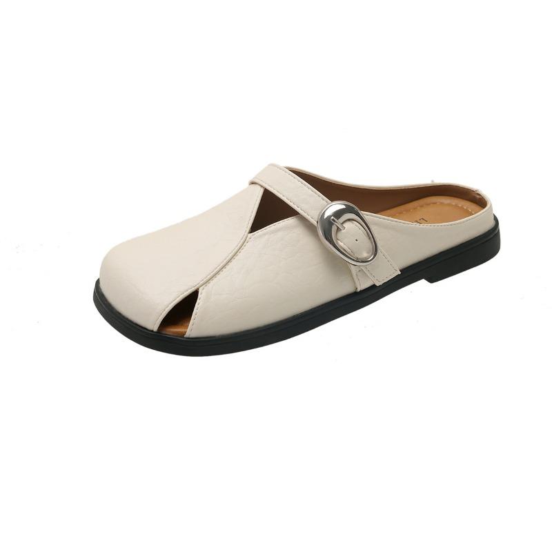 Flat bottom square head bag head half slippers women's summer outer wear new one pedal with skirt single shoes sandals