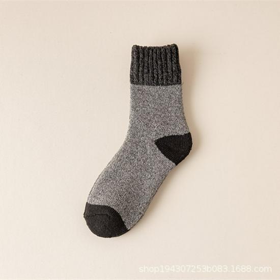Men's Wool Blend Thermal Socks - Mid-Tube Color Match, Thickened Velvet, Ideal for Autumn/Winter, Sleep, and Towel Floor Use