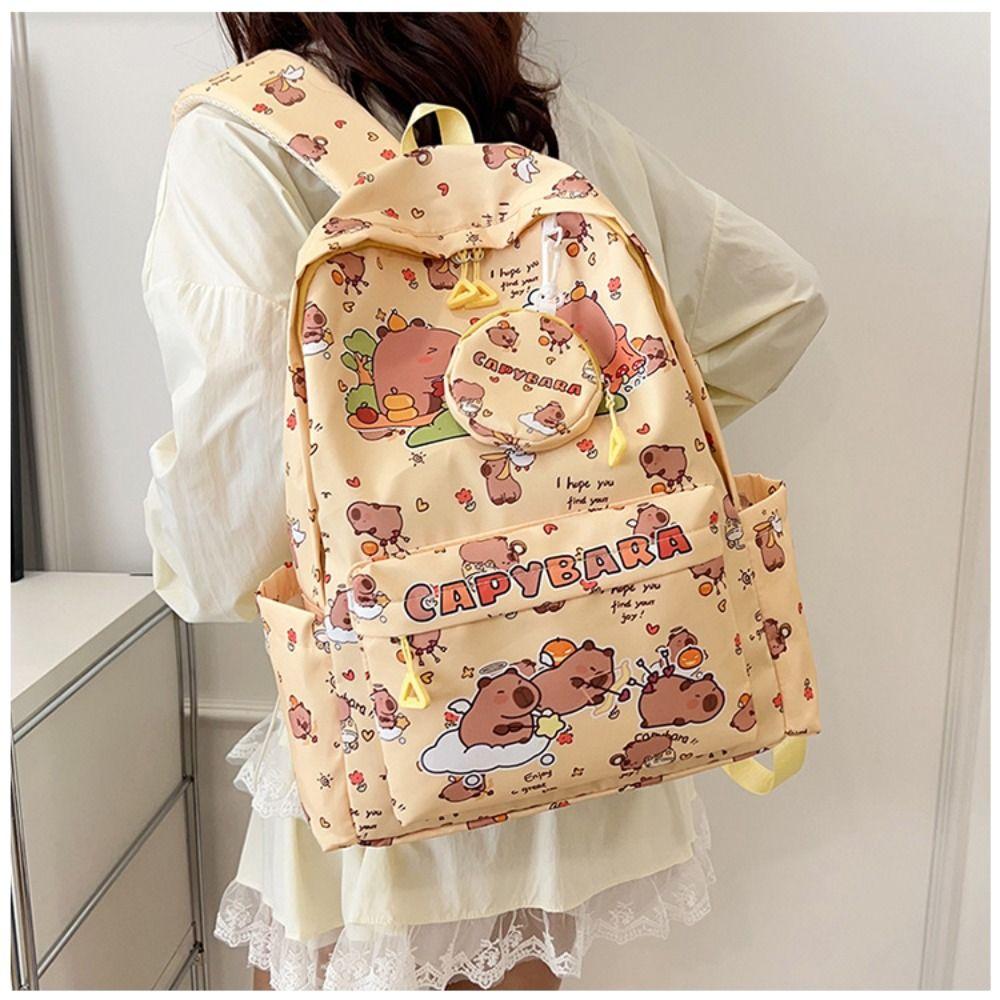 Multi-Compartment Capybara Backpack Large Capacity Waterproof Children's Shoulder Bag Lightweight Wide Straps