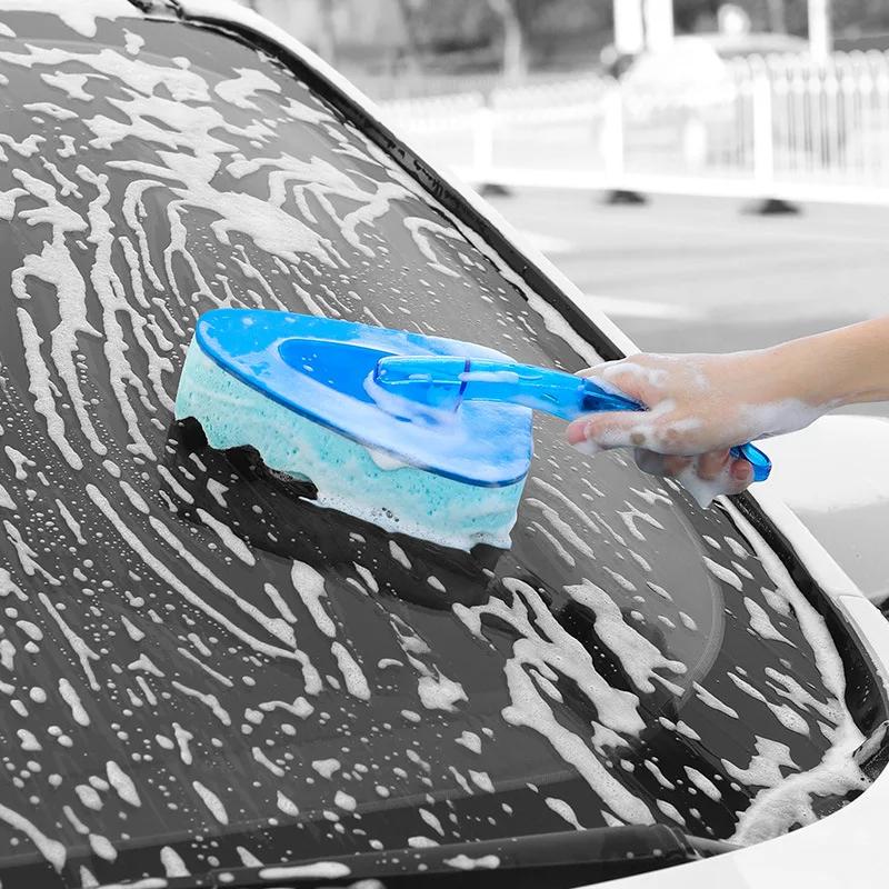 Spazzola Spugna Triangolare per Auto Blu Spazzola per Autolavaggio Strumento per la Pulizia e la Manutenzione dell'Auto Spazzola Spugna con Manico Spazzola Spugna Ondulata