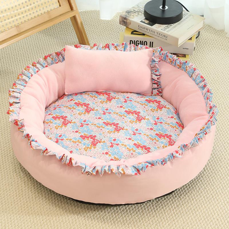 

Round All-wrapped Velvet Cushion Cat Bed All Season Universal Washable Kitten Puppy Dog Bed Large Space Practical Pet Supplies (as the picture,S- 40x40cm)
