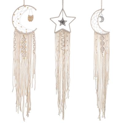 Bohemian Macrame Wall Hanging Tapestry Moon Star Owl Wall Decor Boho Woven Tapestries X3UC