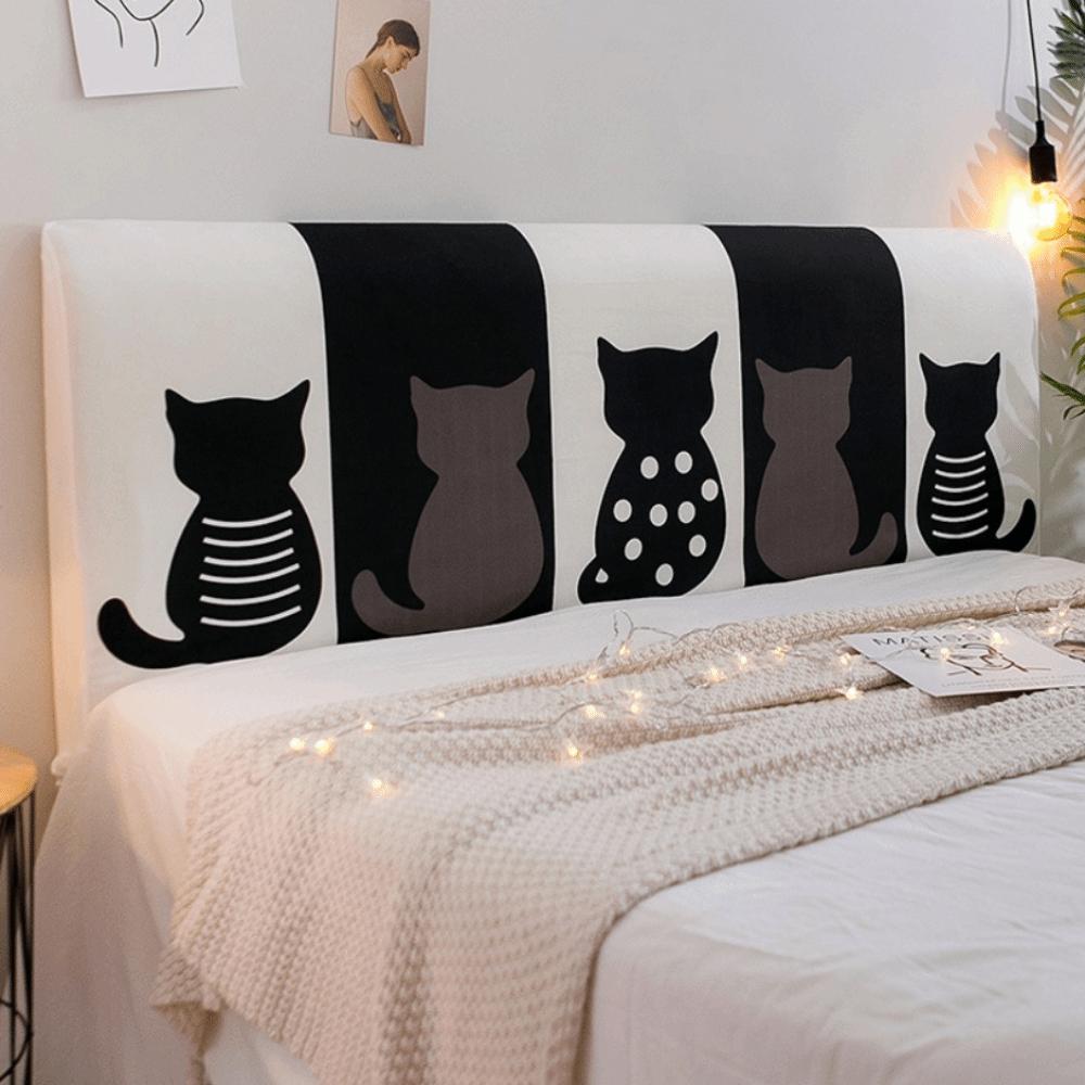Elastic Bed Head Cover Cartoon Dustproof Bedside Cover Skin-friendly Feel Cat Pattern Bed Back Dust Protector Cover for 1.5m Bed