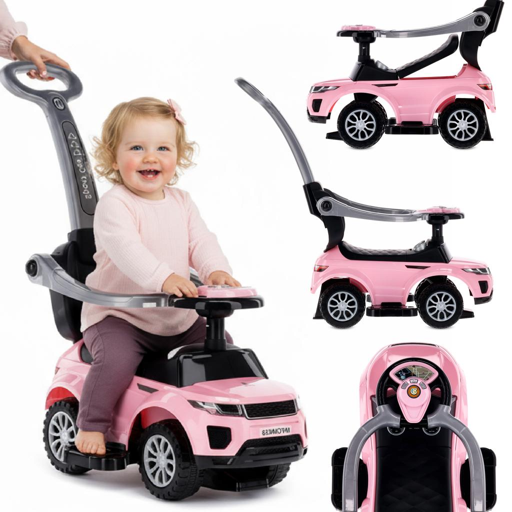 Correpasillos Empujador Andador Para Niño Con Mango Y Agarre Coche Deportivo Rosa Claro