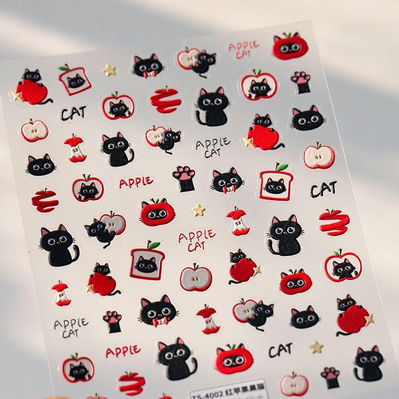 

Qiji Red Apple Black Cat Three-Dimensional Relief Nail Stickers Waterproof Nail Sticker Decorative Decals Ornament 4002 TS-4002 (stereo)