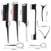 Hair Styling Comb Set Teasing Hair Brush Rat Tail Combs Edge Brush Hair Tail Tools Braid Tool Loop with Hair Clips