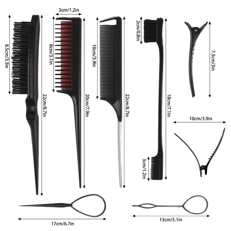 Hair Styling Comb Set Teasing Hair Brush Rat Tail Combs Edge Brush Hair Tail Tools Braid Tool Loop with Hair Clips