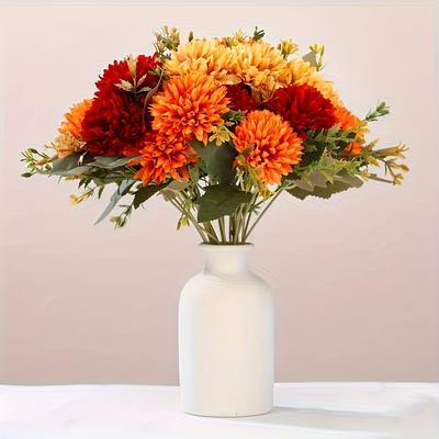Niet-vervagende Herfstbloemen, Binnen-/Buitendecoratie. Levensechte Chrysant & Goudsbloem, Perfect voor Thanksgiving Middenstuk.