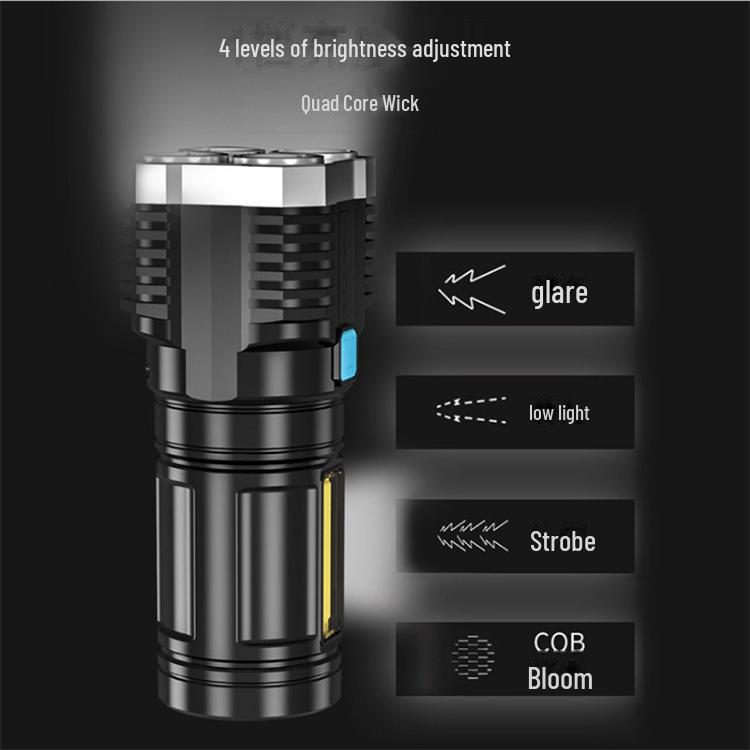 Rechargeable Multi-Function LED Flashlight: Four-Lamp, Ultra-Bright, Long-Range Outdoor Lighting for Special Forces
